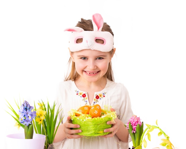 Girl with basket of celebrative items