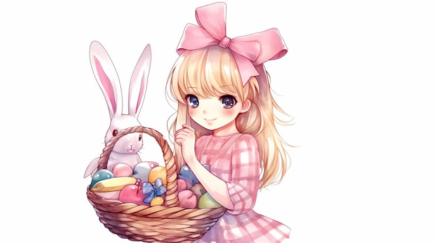 A girl with a basket of easter eggs