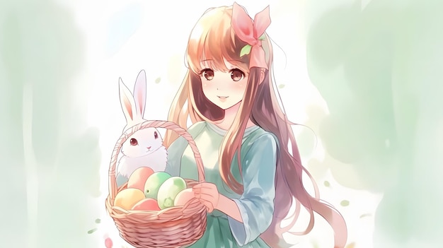 A girl with a basket of easter eggs