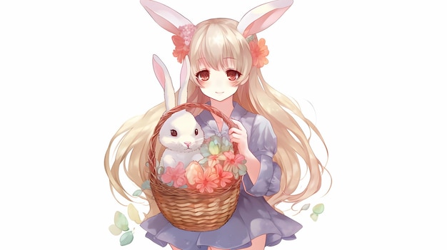 A girl with a basket of rabbit