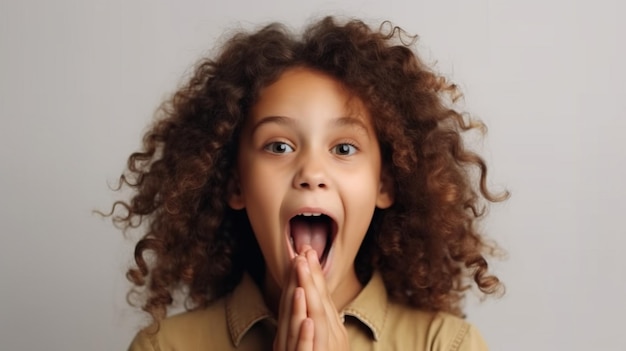 A girl with a big mouth and a white background