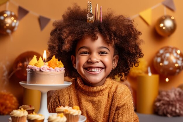 A girl with a birthday cake on her head