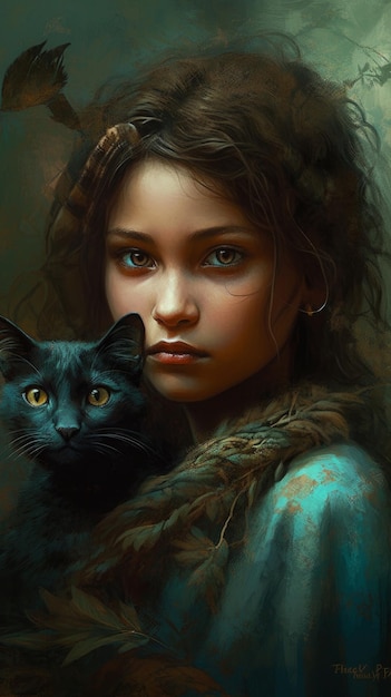 Girl with a black cat