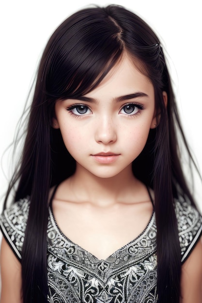 A girl with black hair and blue eyes