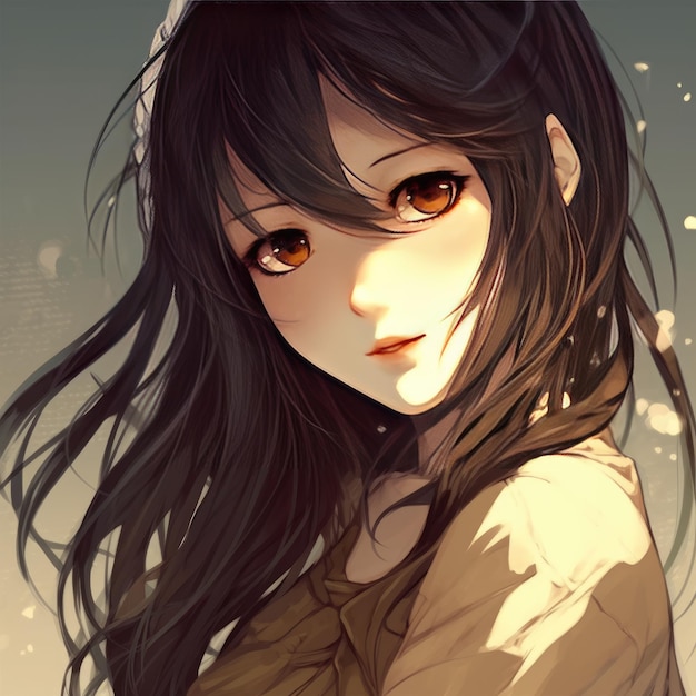 Anime girl with black hair and a red sweater. 19054999 Vector Art