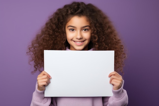 Girl with blank paper on vivid background