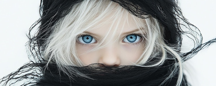 Photo 青い目と黒い背景の女の子