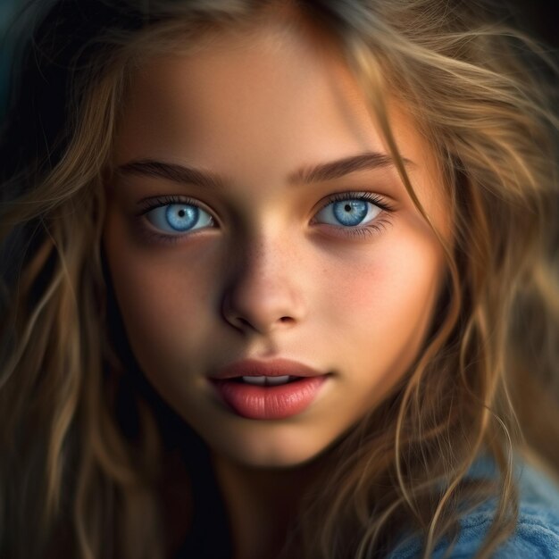 Photo a girl with blue eyes and a blue eyes