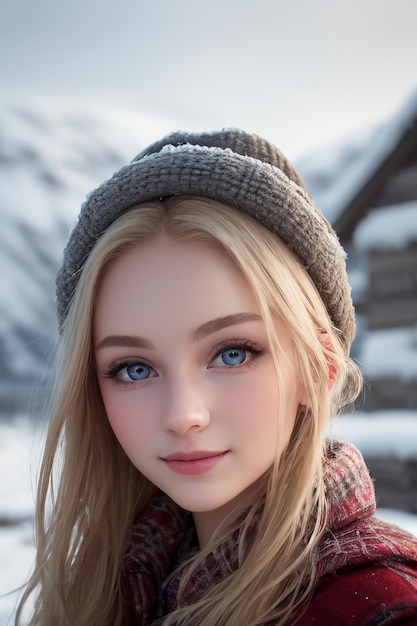 A girl with blue eyes and a hat