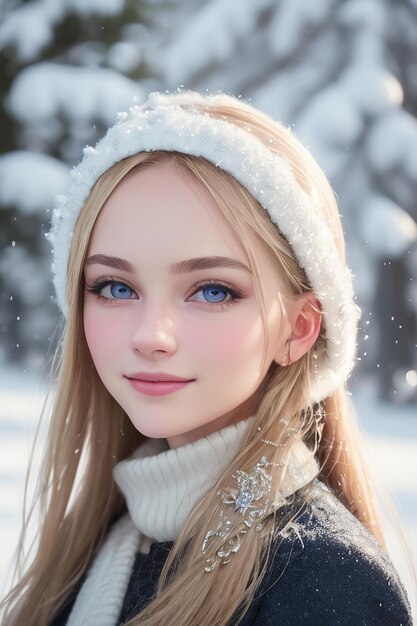 A girl with blue eyes and a hat