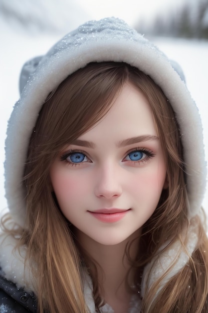 A girl with blue eyes and a hat