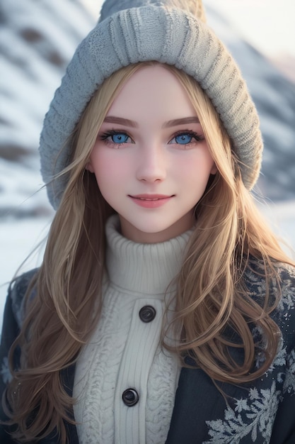 Девушка с голубыми глазами и шляпой.