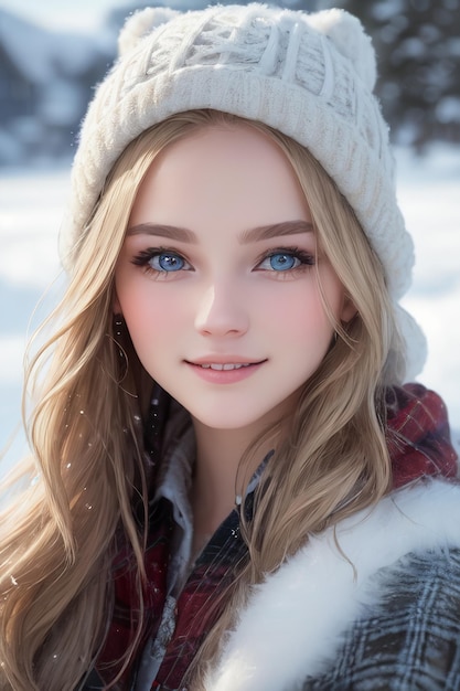 A girl with blue eyes and a hat