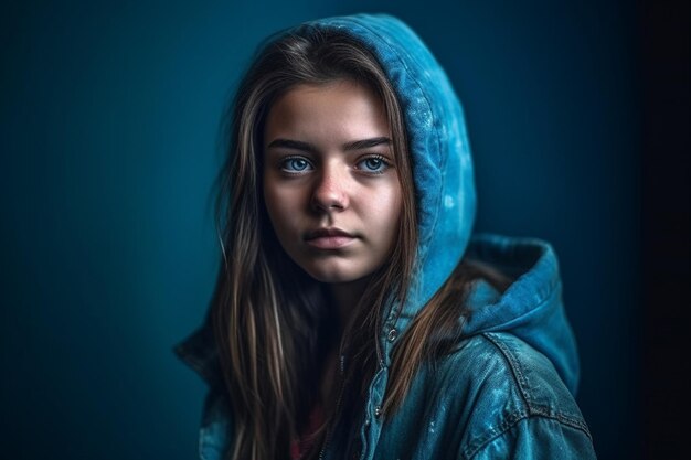 A girl with blue eyes and a hoodie