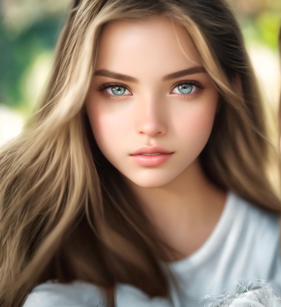 A girl with blue eyes is looking at the camera.