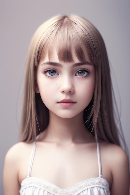 A girl with blue eyes is looking at the camera.