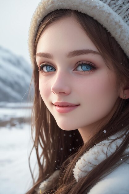 A girl with blue eyes looks at the camera