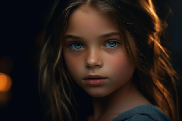 A girl with blue eyes looks at the camera