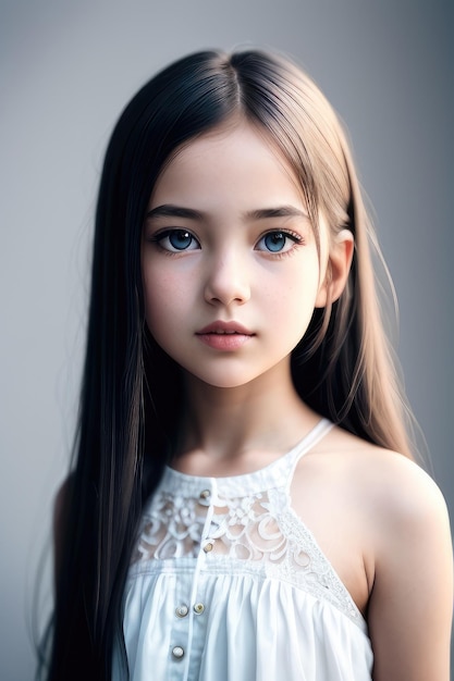 A girl with blue eyes looks at the camera.