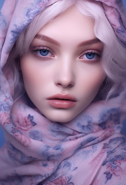 A girl with blue eyes and a scarf