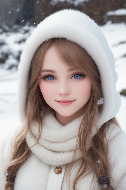 雪の中の青い目のある女の子