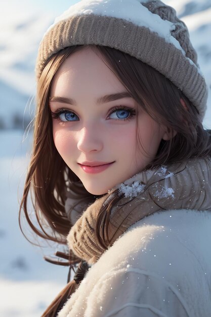 雪の中の青い目のある女の子