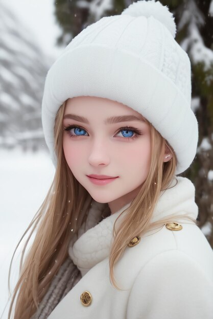 Girl with blue eyes in the snow