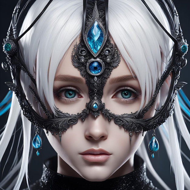 The girl with blue eyes white hair and a stylish black mask exudes a modern drip that is sure to t