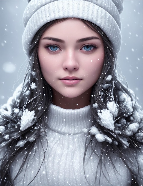 A girl with blue eyes and a white hat