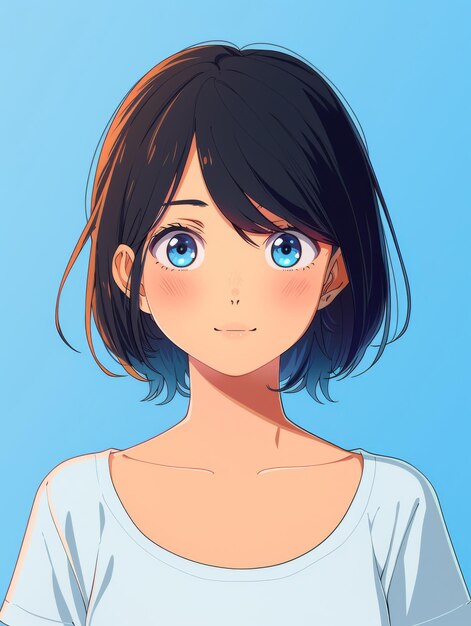 白いシャツを着た青い目の女の子