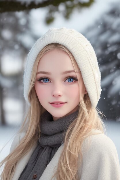 冬のシーンで青い目を持つ女の子