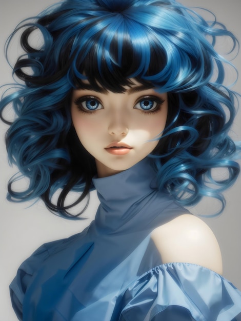 Girl with blue hair 3D cartoon style created with Generative AI