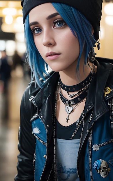 Girl with blue hair backpack