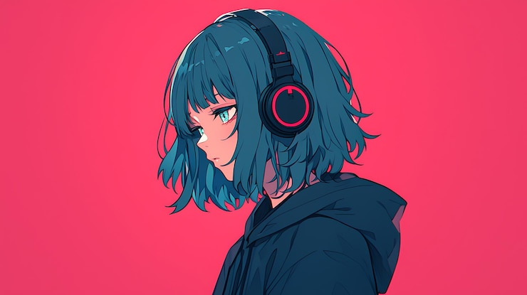 Photo the girl with the blue headphones is called anime