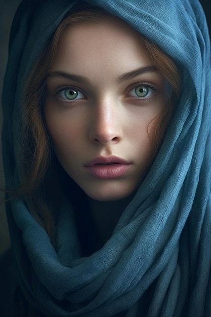 A girl with a blue scarf