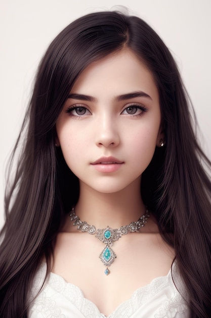 A girl with a blue stone necklace