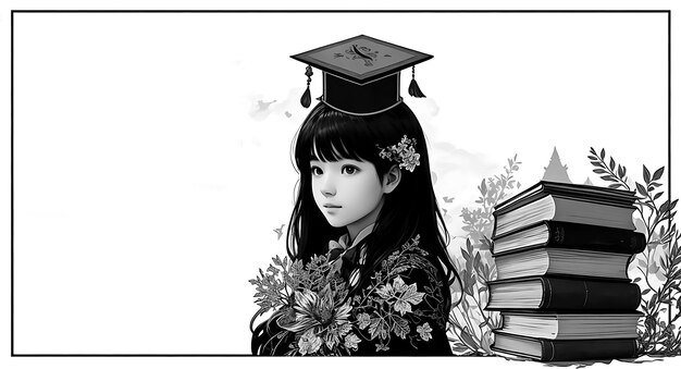 Photo girl with books for graduation theme