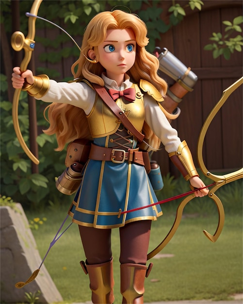 a girl with a bow and arrow in her hand