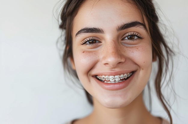 Photo a girl with braces on her teeth