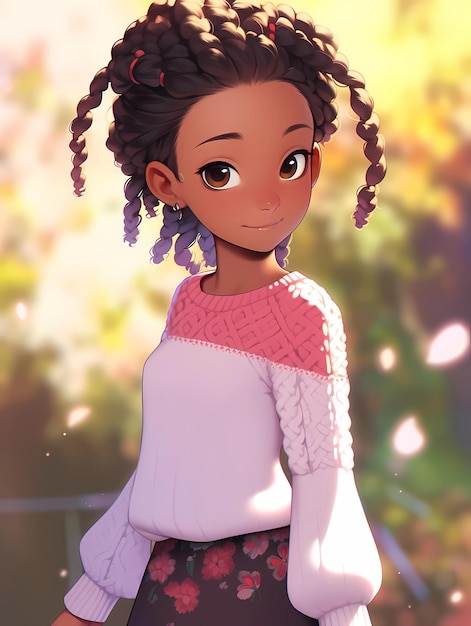 땋은 소녀와 '흑인 소녀'라고 적힌 스웨터