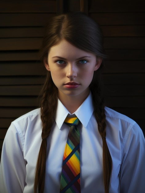 A girl with braids wearing a tie