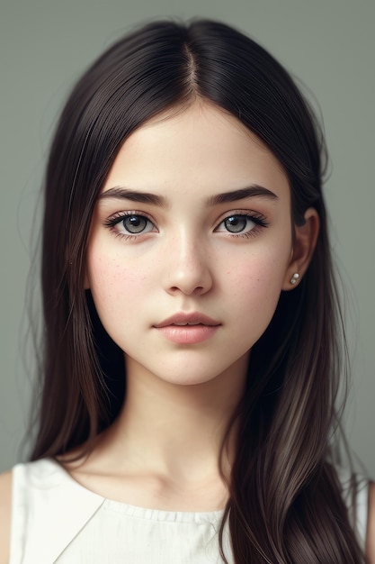 Premium AI Image | A girl with brown eyes and a white shirt