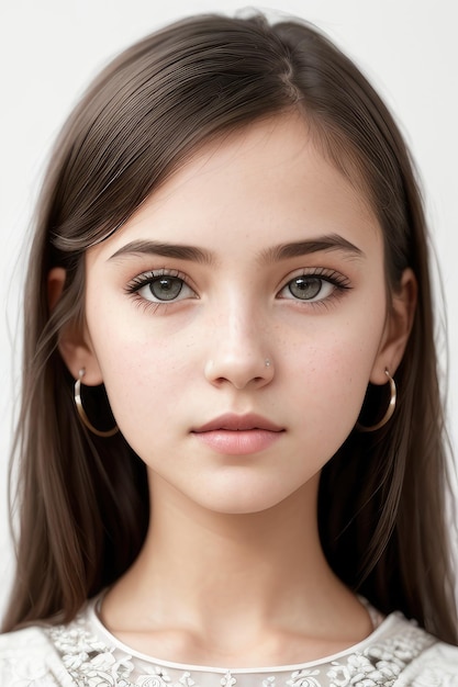 Premium AI Image | A girl with brown hair and a gold hoop earrings