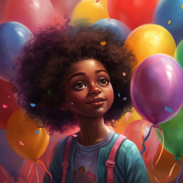 A girl with a bunch of balloons in front of her