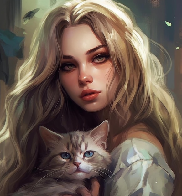 Girl with a cat in her arms