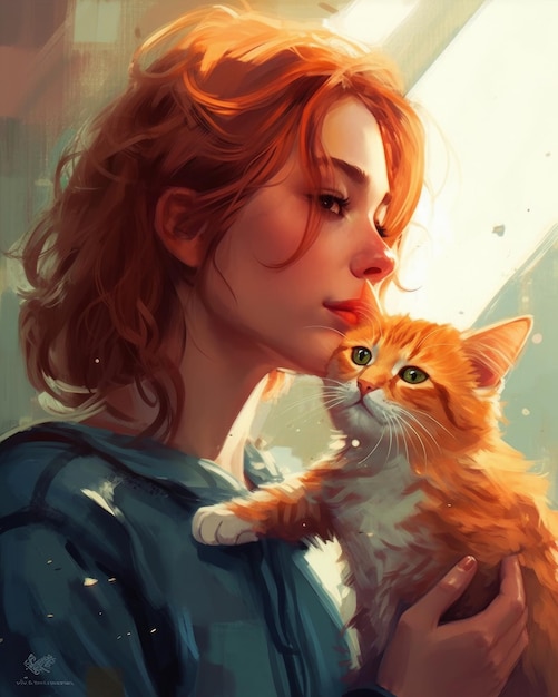 A girl with a cat in her arms