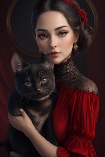 Girl with a cat in her arms