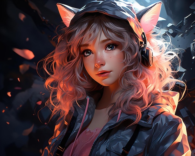 Premium AI Image | a girl with a cat on her head