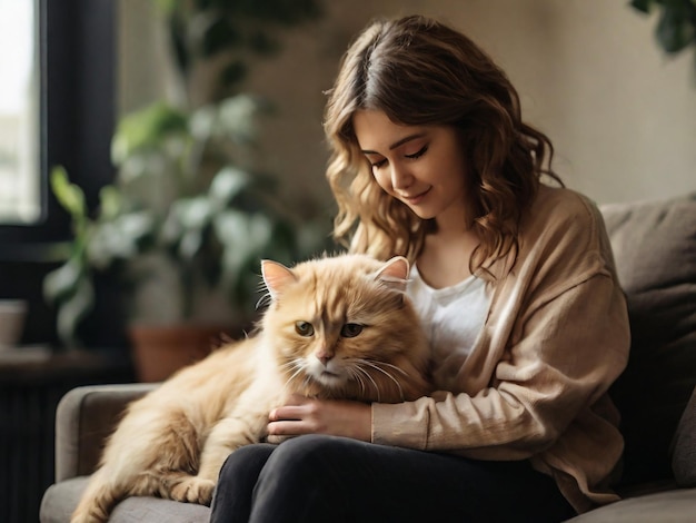 a girl with a cat on her lap