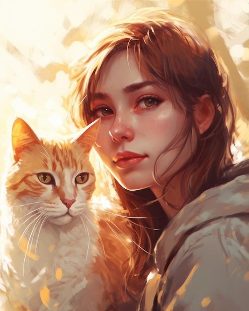 A girl with a cat